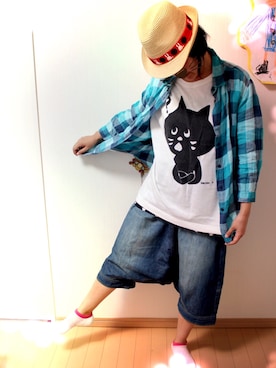 「CUNE（キューン）のアイテム（ハット）」を使った、ちぇぶさんさん（レディース・154cm）の春コーディネート