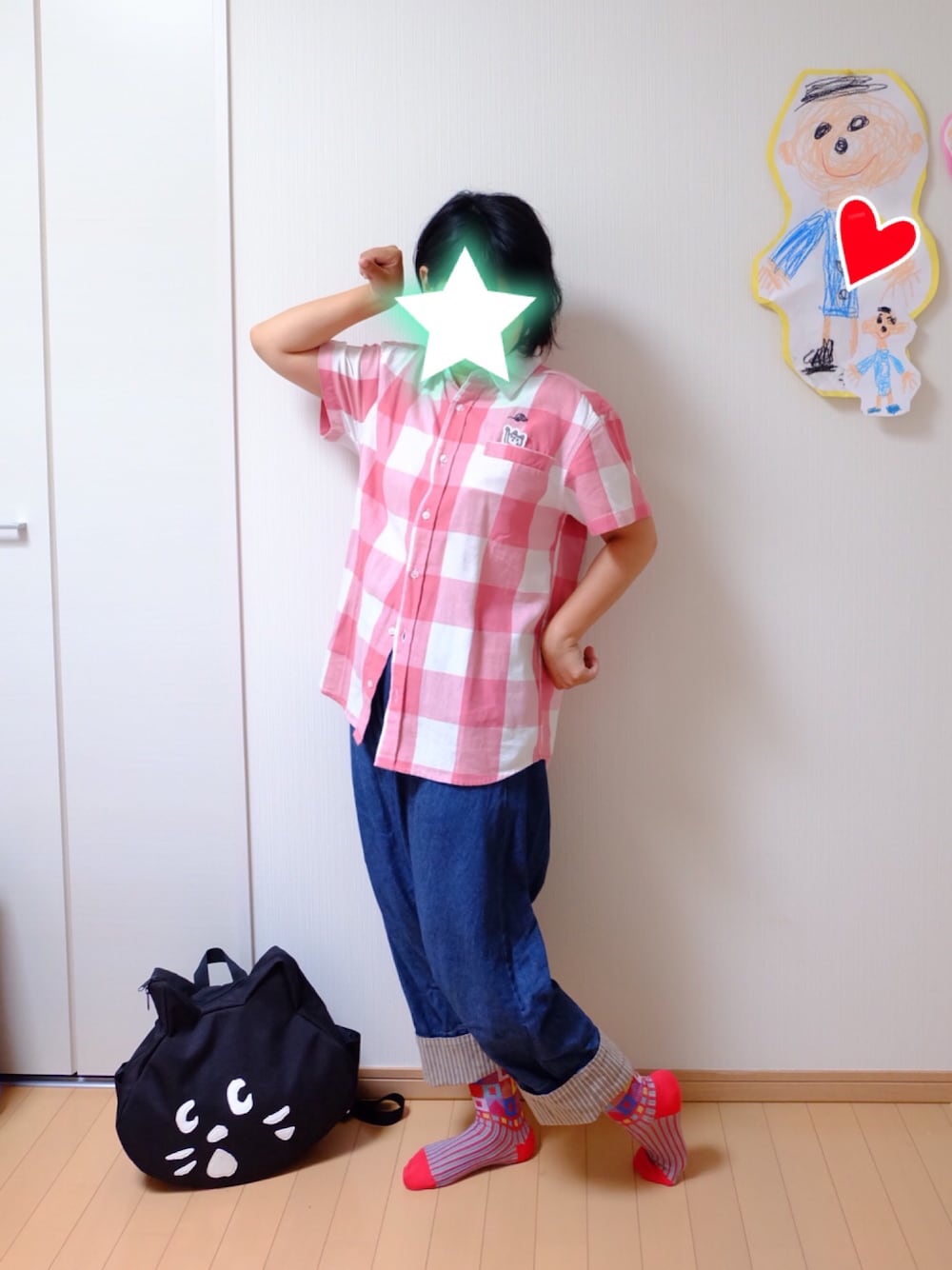 「アラフォーママコーデ、男の子ママ、ゆるコーデ、ゆるパンツ、ゆるカジ、サルエルパンツ、Laundry、にゃー、ne-net、エアコン苦手」｜「Laundryのアイテム（シャツ/ブラウス、ピンク系）」を使った、ちぇぶさんさん（レディース・154cm）の夏コーディネートの1枚目の写真