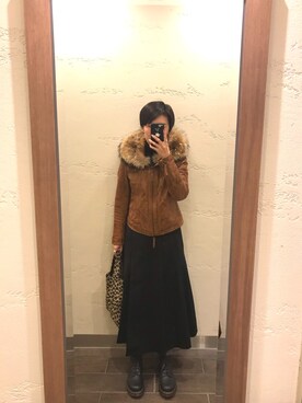 「goa（ゴア）のアイテム（ライダースジャケット）」を使った、NECOさん（レディース・164cm）の冬コーディネート
