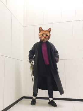 「Rouge vif（ルージュヴィフ）のアイテム（チェスターコート）」を使った、NECOさん（レディース・164cm）の冬コーディネート