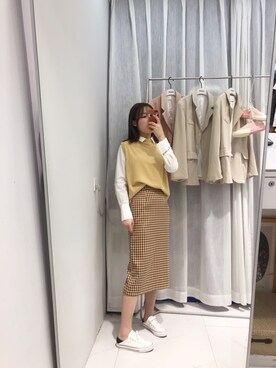 「WAIT（ウェイト）のアイテム」を使った、王肉肉儿Yさん（レディース・165cm）の春コーディネート
