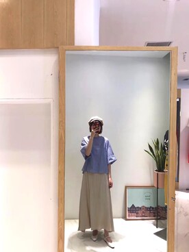 「カメラ日和（カメラビヨリ）のアイテム（トップス、ブルー系）」を使った、王肉肉儿Yさん（レディース・165cm）の春コーディネート