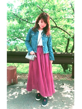 「OZOC（オゾック）のアイテム（デニムジャケット）」を使った、s.sさん（レディース・158cm）の春コーディネート