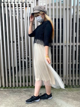 「秋先取りコーデ」｜「アイテム（キャスケット）」を使った、MIYUUさん（レディース・161cm）の夏コーディネート