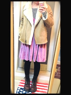 「FOREVER 21」｜「アイテム（ライダースジャケット）」を使った、A娘さん（レディース・153cm）の冬コーディネート
