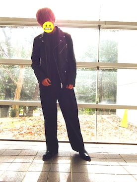 「モード系」｜「アイテム（ライダースジャケット）」を使った、lecさん（メンズ・172cm）の冬コーディネート