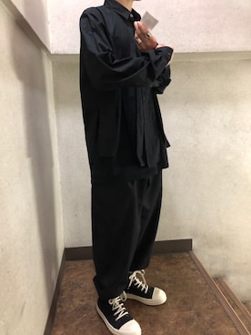 「RICK OWENS」｜「アイテム（スラックス）」を使った、🦀🦀🦀さん（メンズ・164cm）の春コーディネート