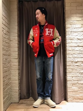 「ワッペン」｜「アイテム（スタジャン）」を使った、Shuto Kinoshitaさん（メンズ・170cm）の秋コーディネート