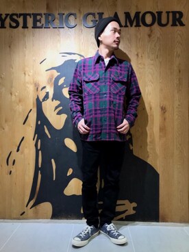 「HYSTERIC GLAMOUR（ヒステリックグラマー）のREVOLUTION SOUNDS刺繍 CPOシャツ（シャツ/ブラウス）」を使った、Shuto Kinoshitaさん（メンズ・170cm）の秋コーディネート