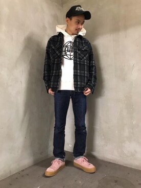 「HYSTERIC GLAMOUR（ヒステリックグラマー）のREVOLUTION SOUNDS刺繍 CPOシャツ（シャツ/ブラウス）」を使った、Shuto Kinoshitaさん（メンズ・170cm）の秋コーディネート