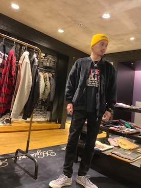 「コラボレーション」｜「アイテム（その他アウター）」を使った、Shuto Kinoshitaさん（メンズ・170cm）の冬コーディネート