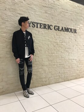 「hystericglamour」｜「アイテム（スタジャン）」を使った、TEPPEIYAMASAKIさん（メンズ・175cm）の秋コーディネート
