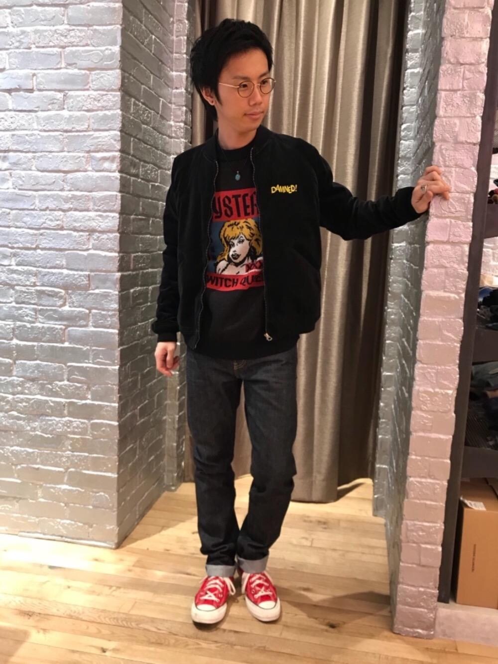 「デニム、カジュアル、ロック、アニマル、大人カジュアル、Hysteric Glamour、ラフ、ハイテク、90'sスタイル、ローテク」｜「HYSTERIC GLAMOURのRAWデニムスリムストレートPT（デニムパンツ、ブルー系）」を使った、TEPPEIYAMASAKIさん（メンズ・175cm）の冬コーディネートの1枚目の写真