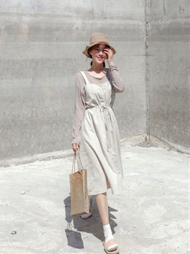 「アイテム（ワンピース、ピンク系）」を使った、MAKEGLOBさん（レディース・164cm）の春コーディネート