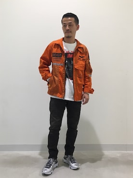「アイテム（ミリタリージャケット、オレンジ系）」を使った、N.Nさん（メンズ・165cm）の秋コーディネート