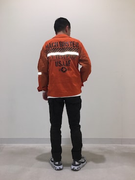 「アイテム（ミリタリージャケット、オレンジ系）」を使った、N.Nさん（メンズ・165cm）の秋コーディネート