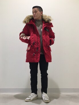 「アイテム（ミリタリージャケット、レッド系）」を使った、N.Nさん（メンズ・165cm）の秋コーディネート