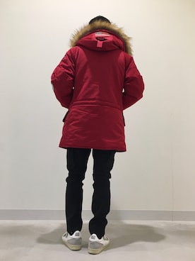 「アイテム（ミリタリージャケット、レッド系）」を使った、N.Nさん（メンズ・165cm）の秋コーディネート