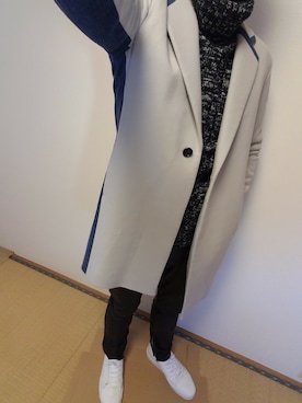 「DIESEL（ディーゼル）のアイテム（チェスターコート）」を使った、D.I.JのNxAxOさん（メンズ・178cm）の冬コーディネート