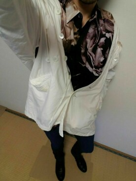 「08sircus（ゼロエイトサーカス）のアイテム（ステンカラーコート）」を使った、D.I.JのNxAxOさん（メンズ・178cm）の夏コーディネート