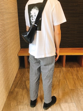 「SHIPS（シップス）のSC: アルベルト アインシュタイン Tシャツ（Tシャツ/カットソー、ホワイト系）」を使った、kiyoshiさん（メンズ・177cm）の春コーディネート