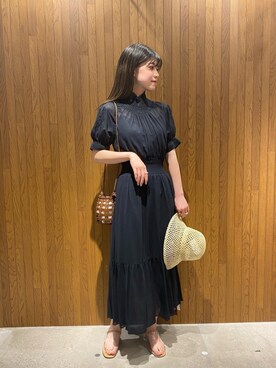 【美品】 カーサフライン ハイネックタックパフスリーブドレス ワンピース