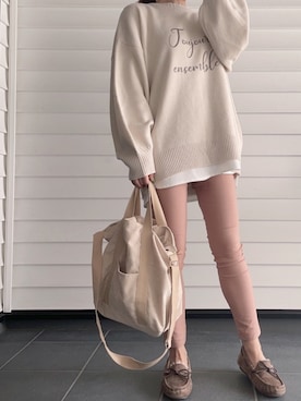 「ロゴニット」｜「アイテム（モカシン/デッキシューズ）」を使った、じるぴさん（レディース・159cm）の春コーディネート