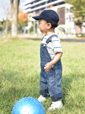 「PETIT BATEAU（プチバトー）のアイテム（キャップ）」を使った、ゆ うさん（キッズ・80cm）の秋コーディネート