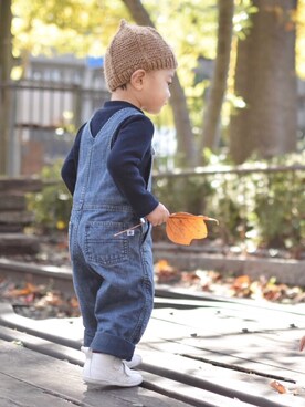 「PETIT BATEAU（プチバトー）のアイテム（サロペット/オーバーオール）」を使った、ゆ うさん（キッズ・80cm）の秋コーディネート