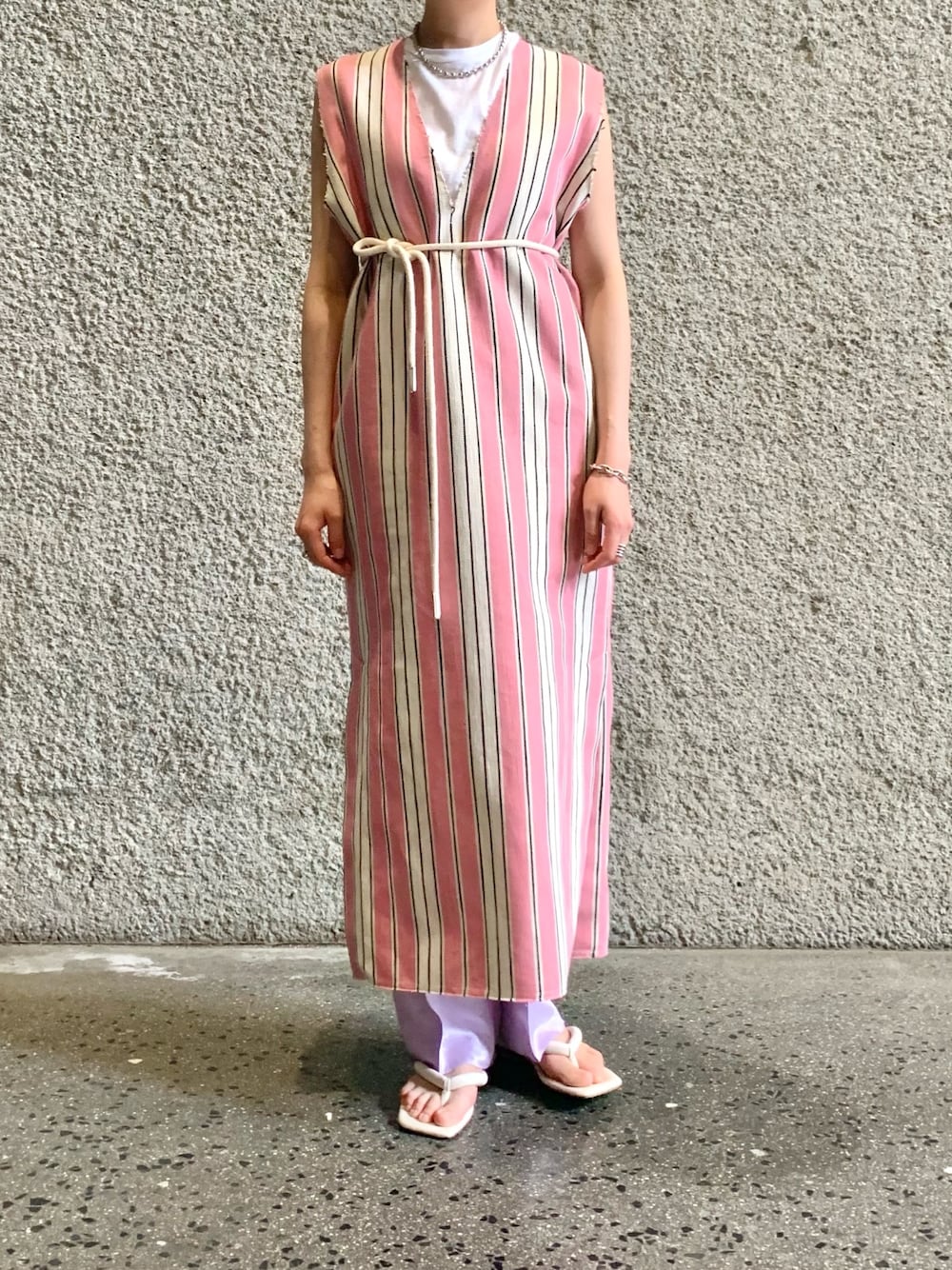 ADAM ET ROPE FEMME 深Vネックストライプワンピース　リネン ADAM ET ROPE'（アダムエロペ）の「＜洗える＞深Vネック