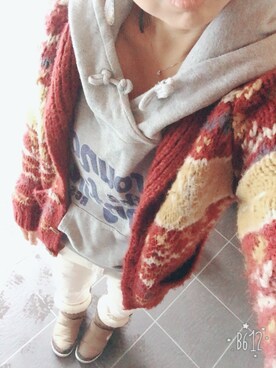 「カウチン」｜「アイテム（アクセサリー）」を使った、さぼまま㊻さん（レディース・158cm）の冬コーディネート