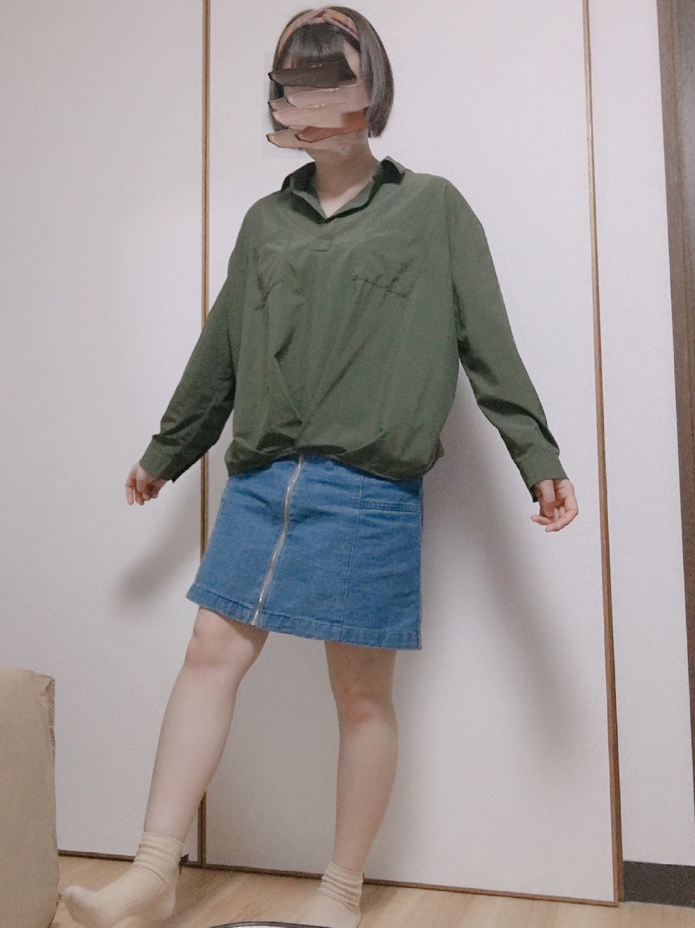 「ともだちとおでかけ」｜「AS KNOW AS PINKYのアイテム（シャツ/ブラウス、グリーン系）」を使った、haruさん（レディース・153cm）の春コーディネートの1枚目の写真