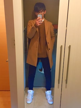 「PUMA」｜「アイテム（チェスターコート）」を使った、TAH  (たー)さん（メンズ・173cm）の冬コーディネート
