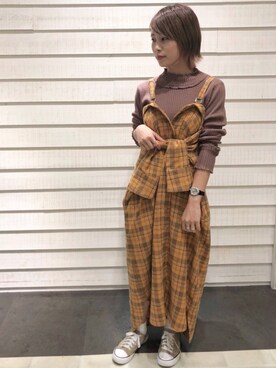 「AS KNOW AS PINKY（アズノゥアズピンキー）のアイテム（シャツワンピース）」を使った、hanaさん（レディース・155cm）の秋コーディネート