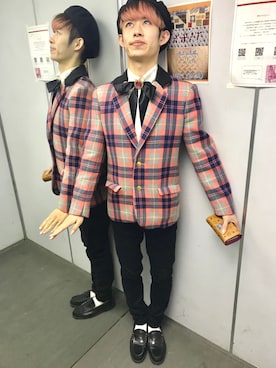 「Handmade（ハンドメイド）のアイテム（テーラードジャケット）」を使った、レインボータイムズさん（メンズ・170cm）の冬コーディネート