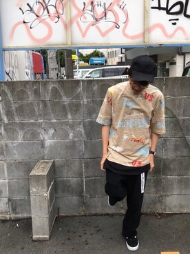 「総柄トップス」｜「アイテム（その他）」を使った、かっしーさん（メンズ・167cm）の夏コーディネート