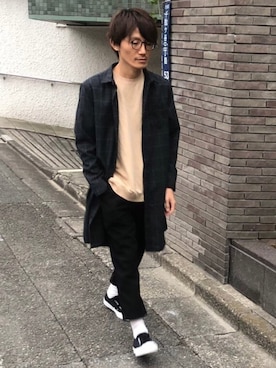 「ウールシャツ」｜「アイテム（スウェット）」を使った、かっしーさん（メンズ・167cm）の秋コーディネート