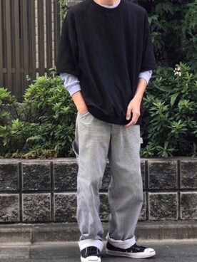 「チドリ柄」｜「アイテム（スニーカー）」を使った、かっしーさん（メンズ・167cm）の秋コーディネート