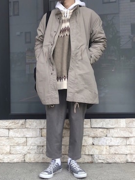「クロップドパンツ」｜「アイテム（モッズコート）」を使った、かっしーさん（メンズ・167cm）の冬コーディネート