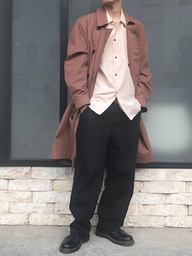 「アイテム（トレンチコート、ピンク系）」を使った、かっしーさん（メンズ・167cm）の春コーディネート