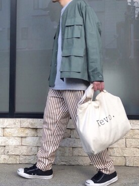 「ヒッコリー」｜「アイテム（ノーカラージャケット）」を使った、かっしーさん（メンズ・167cm）の冬コーディネート