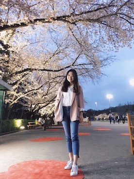 「ZARA BASIC（ザラベーシック）のアイテム（テーラードジャケット）」を使った、Hyeeeeeeeeeeeさん（レディース・164cm）の春コーディネート