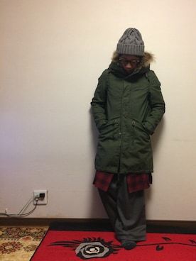 「ロングシャツ」｜「アイテム（モッズコート）」を使った、hiroshiさん（メンズ・163cm）の冬コーディネート