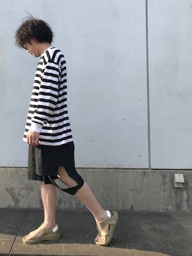 「Graphpaper（グラフペーパー）のアイテム（サンダル）」を使った、hiroshiさん（メンズ・163cm）の夏コーディネート