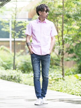 シャツ ブラウスを使った ピンク男子 のメンズ人気ファッションコーディネート ユーザー ショップスタッフ Wear