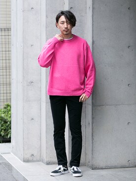 ピンクニット のメンズ人気ファッションコーディネート 髪型 セミロングヘアー Wear