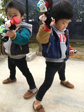 「双子コーデ」｜「アイテム（ナイロンジャケット）」を使った、miki...◡̈1126さん（キッズ・100cm）の冬コーディネート