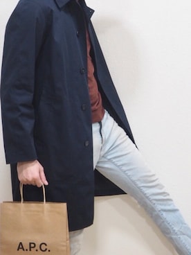 「A.P.C.」｜「アイテム（ステンカラーコート）」を使った、アレンさん（メンズ・182cm）の冬コーディネート