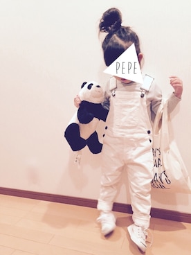 「TODAY'S SPECIAL（トゥデイズスペシャル）のMARCHE BAG/マルシェバッグ（エコバッグ/サブバッグ）」を使った、pepeさん（キッズ・100cm）の冬コーディネート