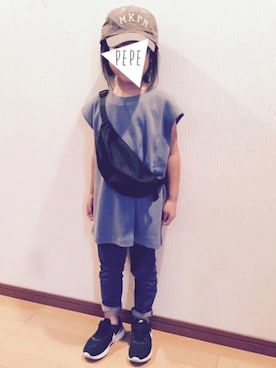 「ワッフルスリーブレスt」｜pepeさん（キッズ・110cm）の秋コーディネート
